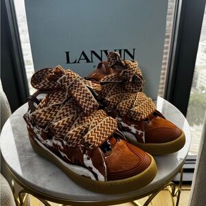 Lanvin Curb Sneakers- Cow Print Pony Hair SZ 41 Rare with Box And Shoe Bags